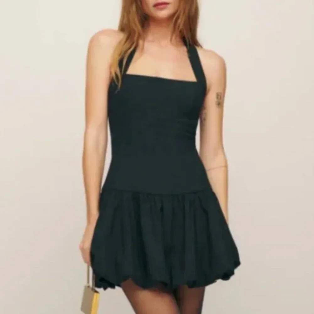 NWT Reformation Babette Cotton Mini Dress Sz2 Black Cotton Bubble - Picture 2 of 9